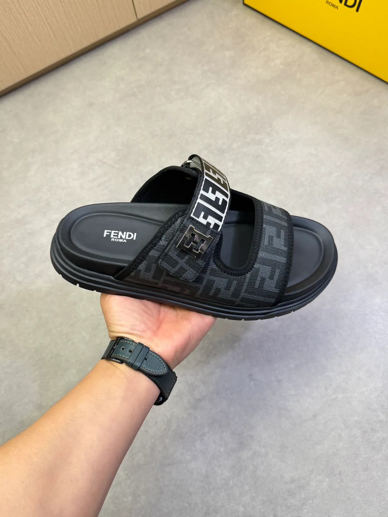 Fendi FF Slide Monogram Canvas Platform Slippers 9