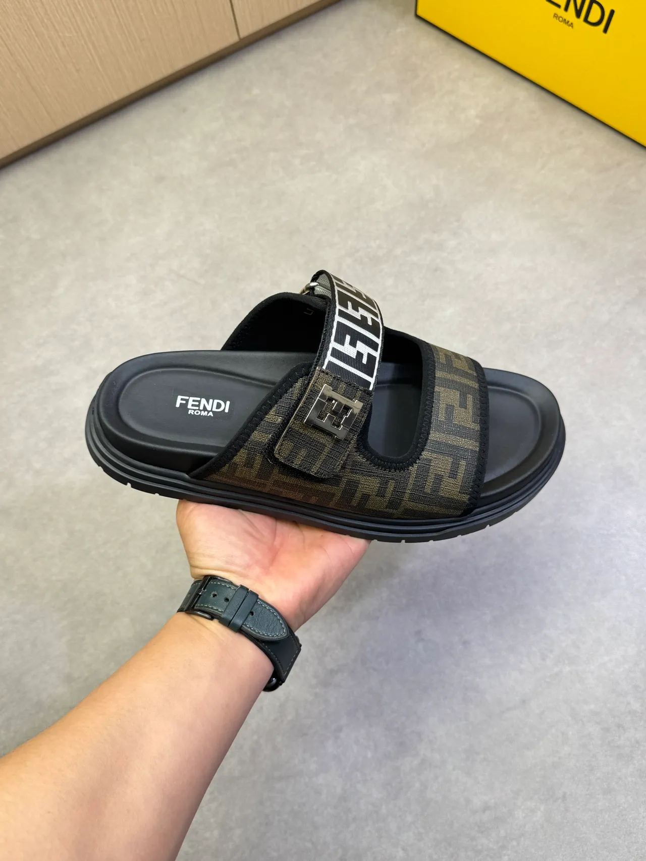 Fendi FF Slide Monogram Canvas Platform Slippers 10