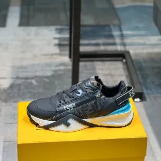 Fendi First Black Blue Zipper-Accented FF Monogram Upper Chunky Sneakers