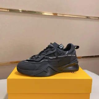 Fendi Flow Black Monochrome Multi-Strap Overlay Chunky Sneakers