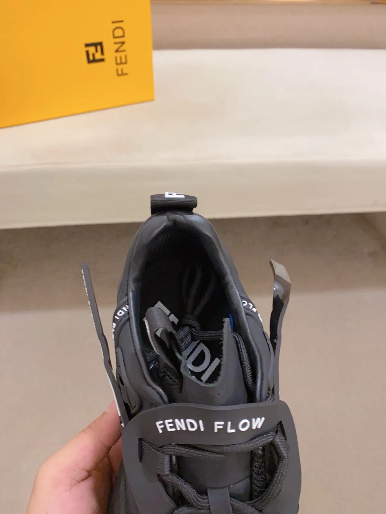 Fendi Flow Black Monochrome Multi-Strap Overlay Chunky Sneakers 4