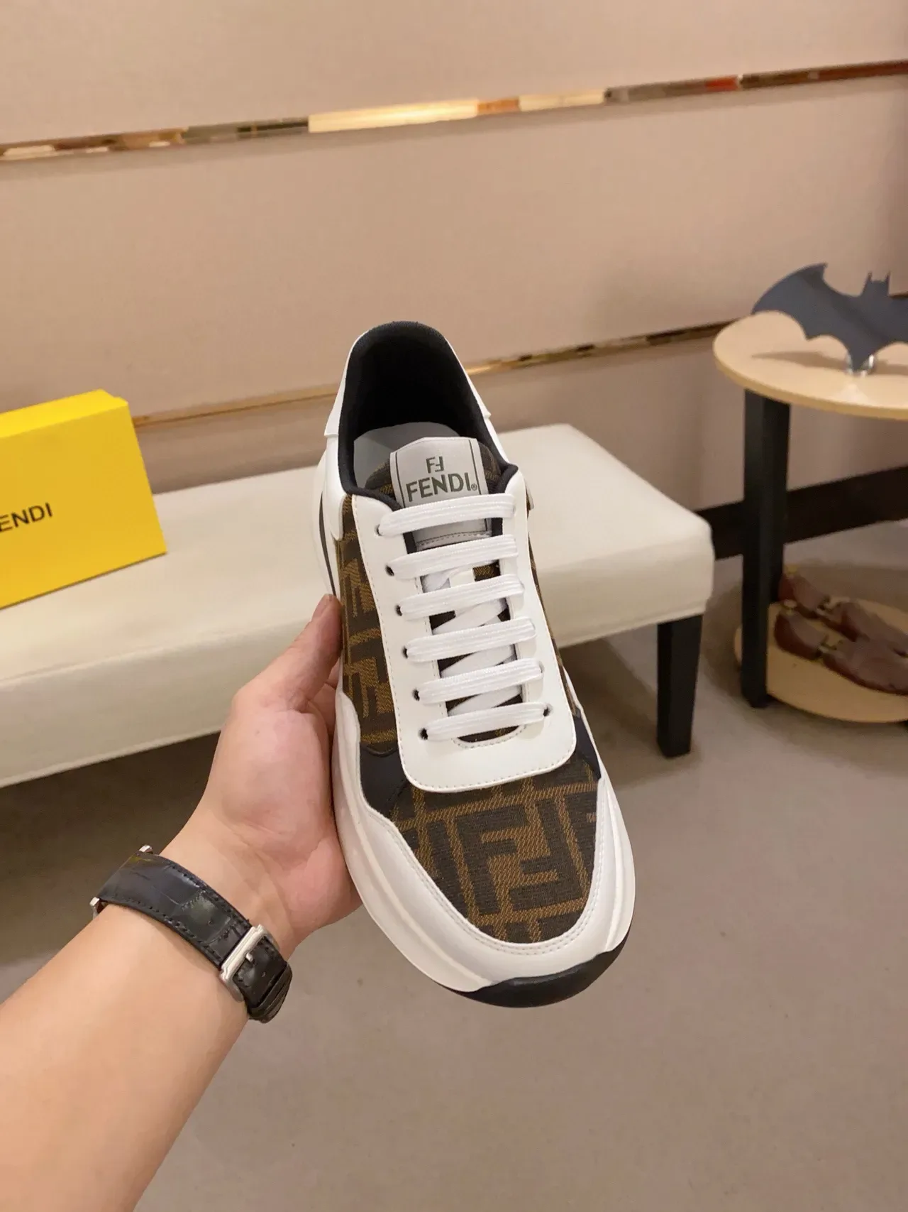 Fendi Mania White Brown Monogrammed Upper Air-Cushioned Sole Chunky Sneakers 2