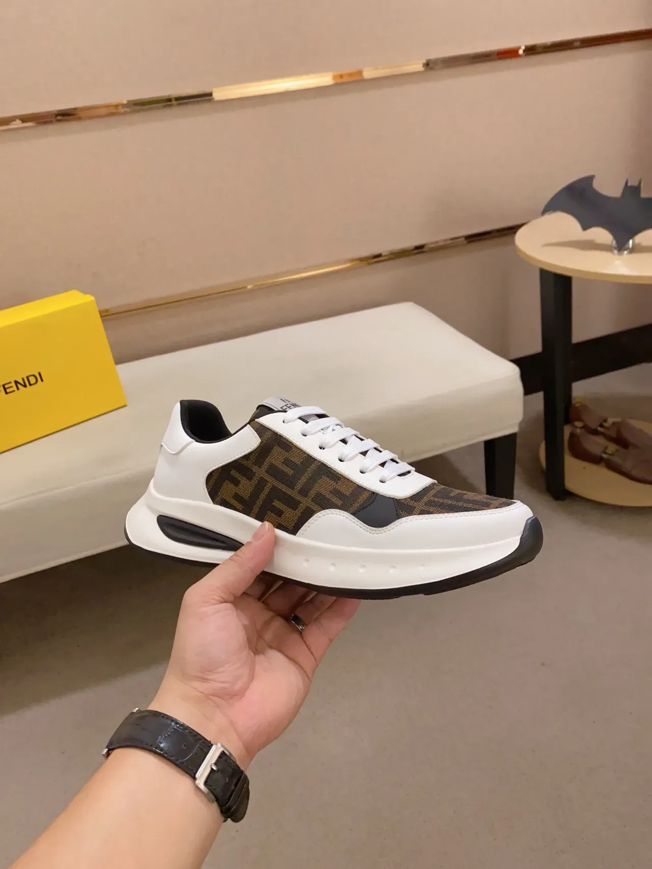 Fendi Mania White Brown Monogrammed Upper Air-Cushioned Sole Chunky Sneakers 4