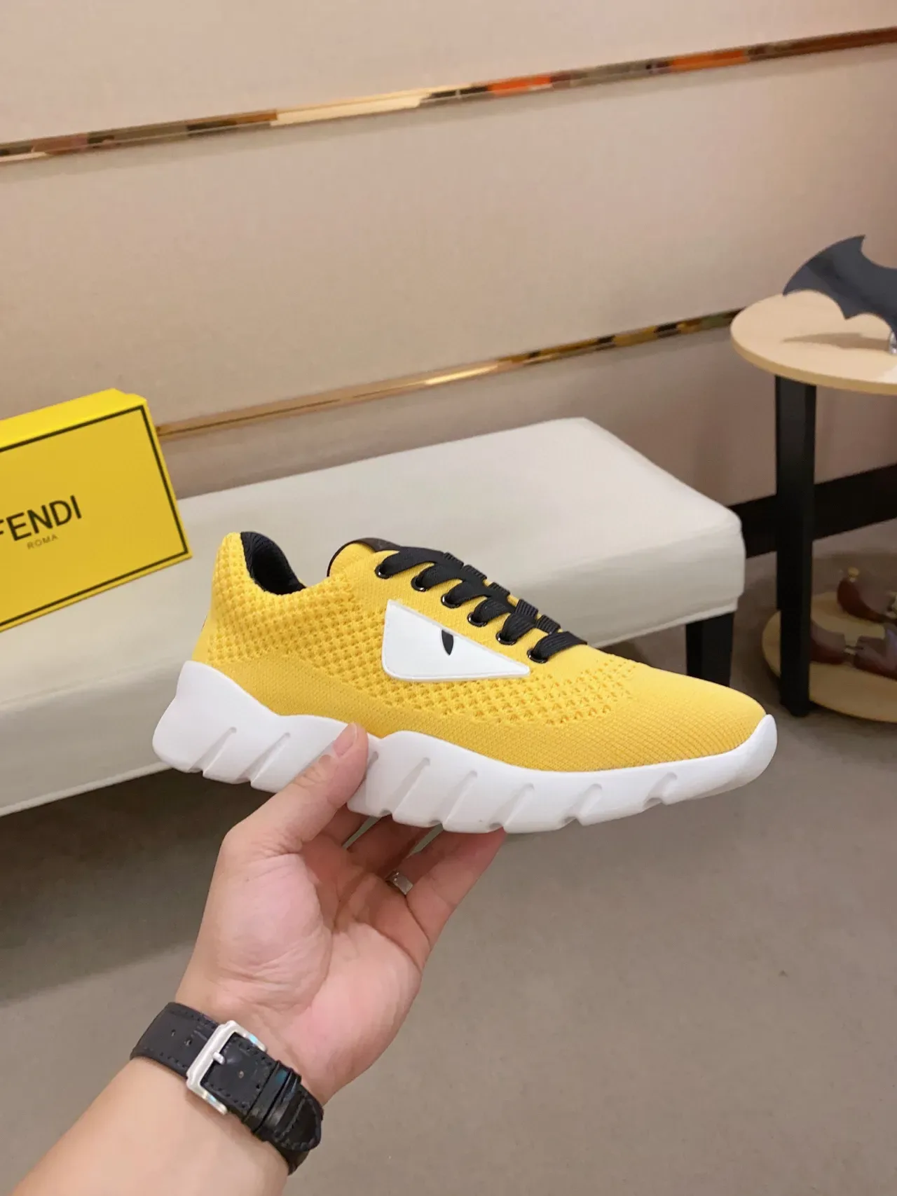 Fendi Monster Eye Sneaker Jaune Noir Blanc Lifestyle 7
