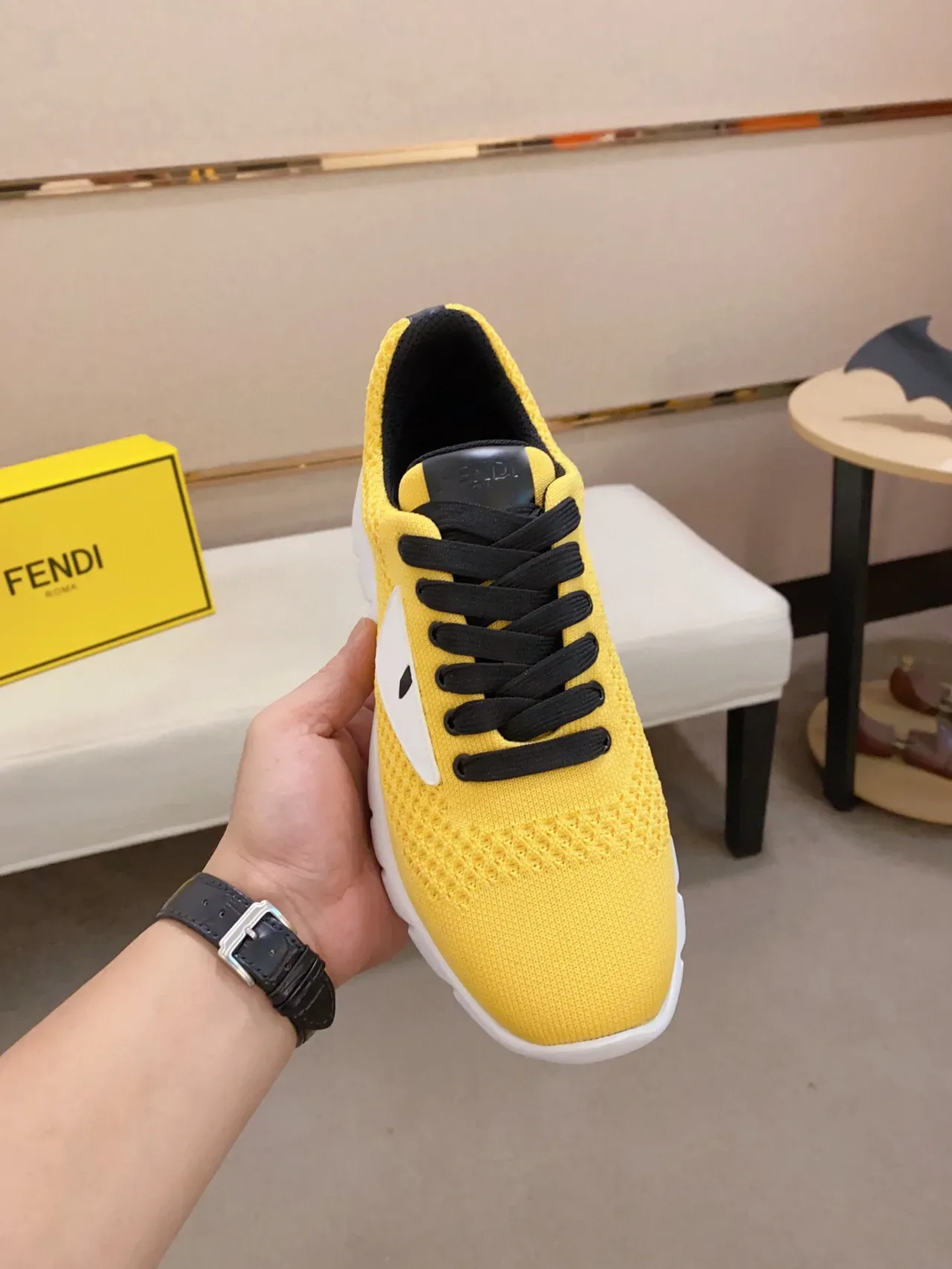 Fendi Monster Eye Sneaker Jaune Noir Blanc Lifestyle 9