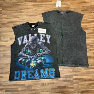 Acid-Wash Denim Graphic Vest Top