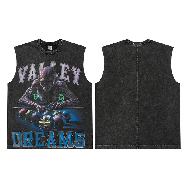 Acid-Wash Denim Graphic Vest Top 2
