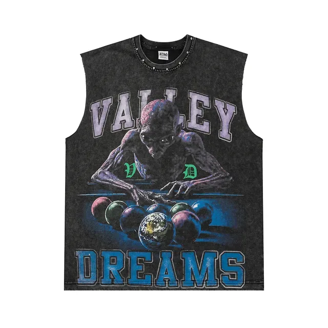 Acid-Wash Denim Graphic Vest Top 3