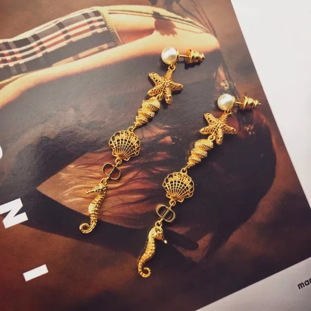 AnOrange Gold White Dangling Marine-Themed Earrings 6