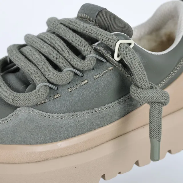 Army Green Beige Olive Suede And Leather Upper Platform Sole Chunky Sneakers 2
