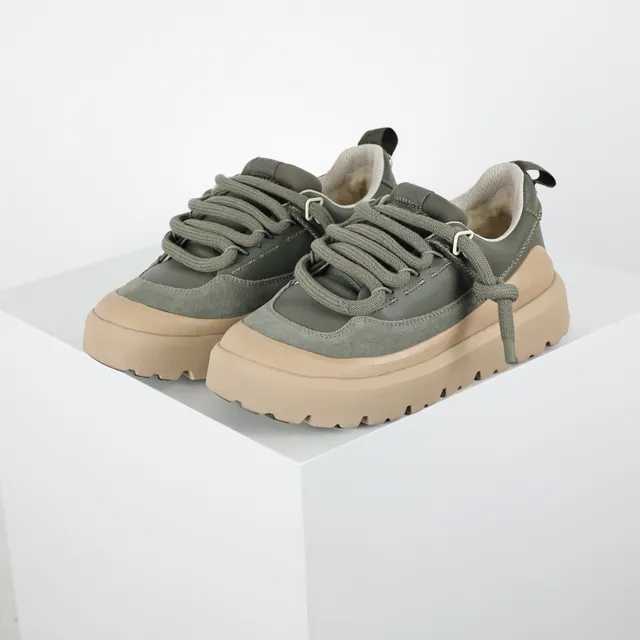 Army Green Beige Olive Suede And Leather Upper Platform Sole Chunky Sneakers 4