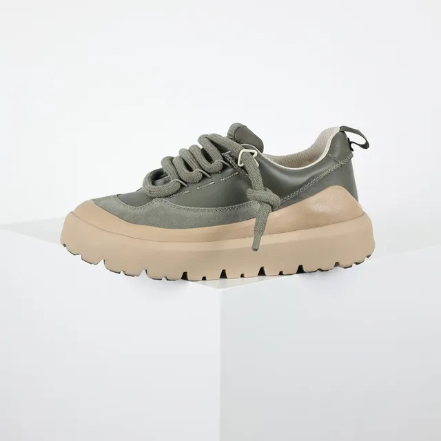 Army Green Beige Olive Suede And Leather Upper Platform Sole Chunky Sneakers 8