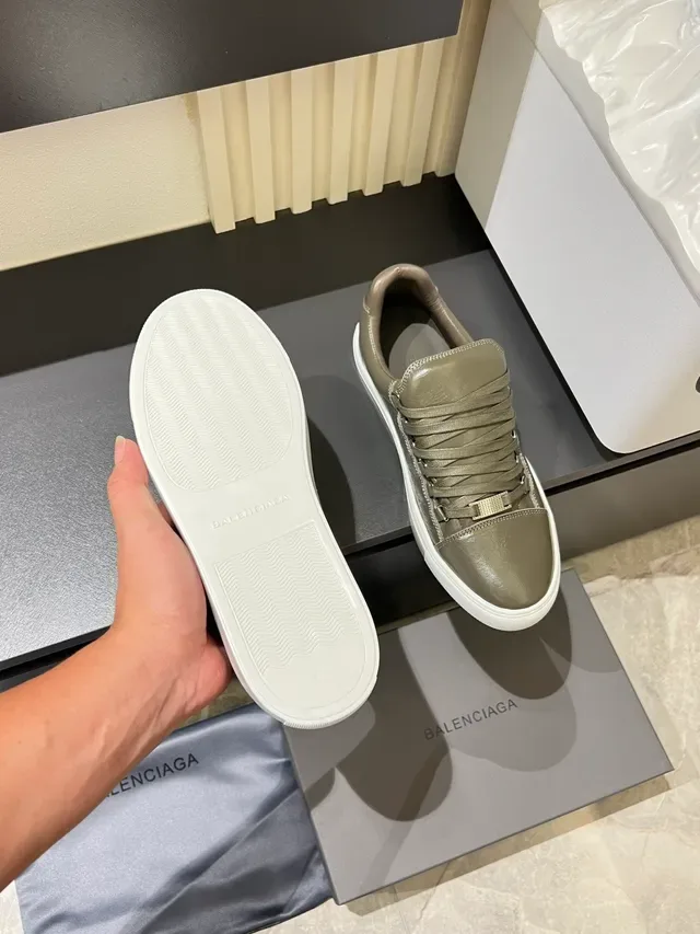 Army Green White Matte Leather-Like Upper Rubber Cupsole Sneakers 3