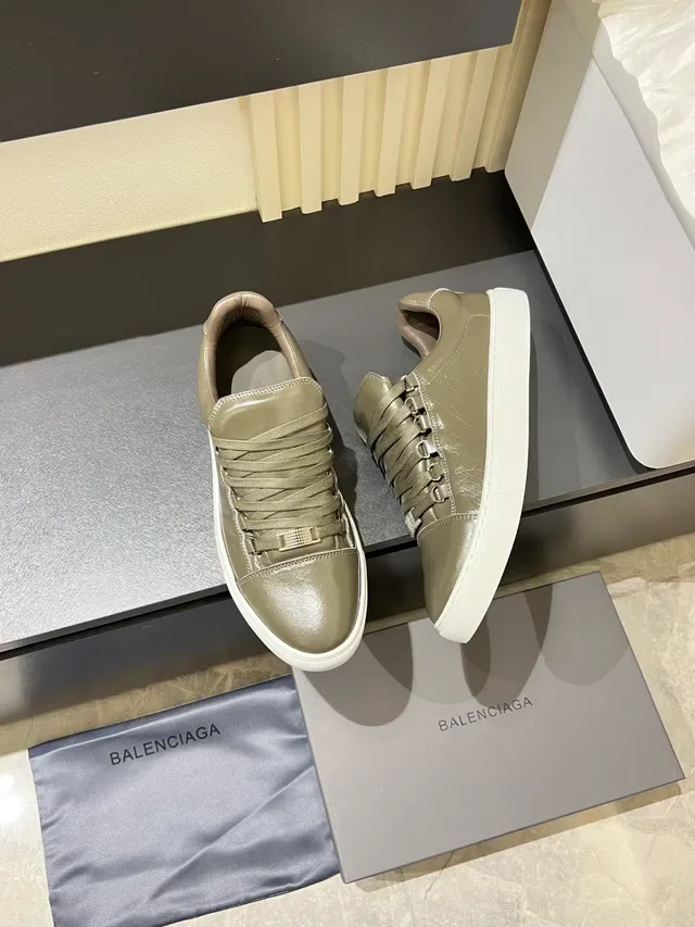 Army Green White Matte Leather-Like Upper Rubber Cupsole Sneakers 4