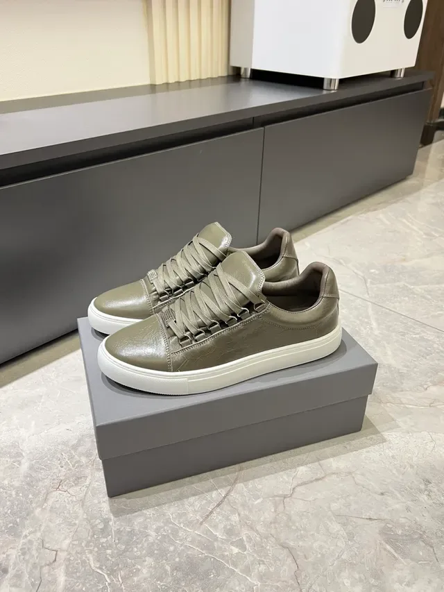 Army Green White Matte Leather-Like Upper Rubber Cupsole Sneakers 5