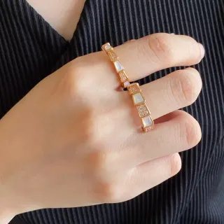 Articulated Geometric Mother-of-Pearl and Pavé Stone Ring