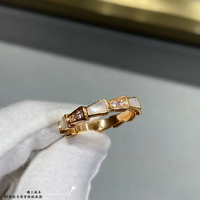 Articulated Geometric Mother-of-Pearl and Pavé Stone Ring 4