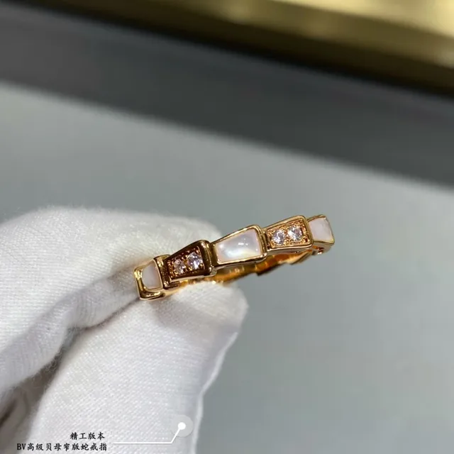 Articulated Geometric Mother-of-Pearl and Pavé Stone Ring 5