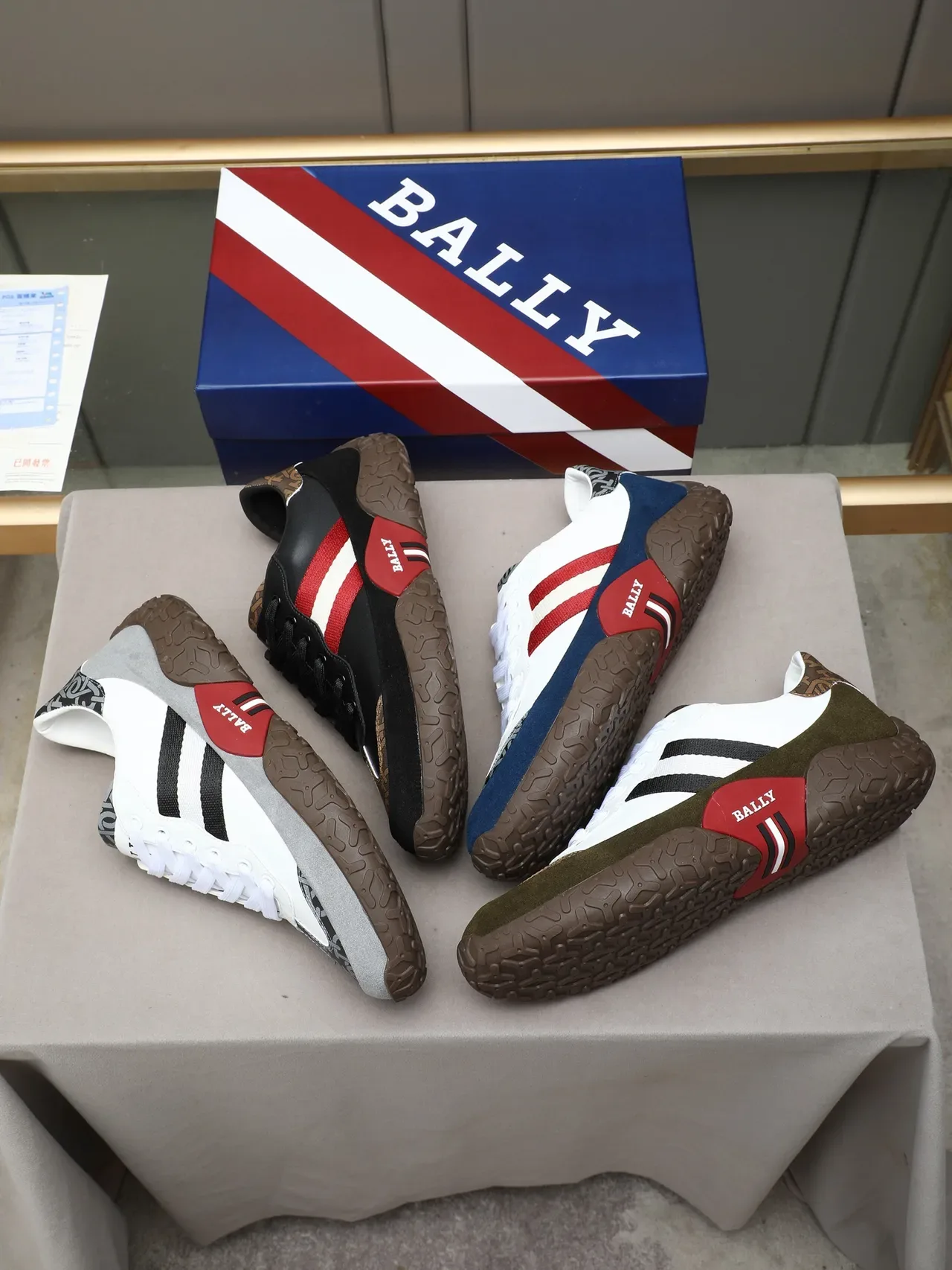 Bally Black Red Mixed-Material Upper Stripe Accent Lifestyle Sneakers 2