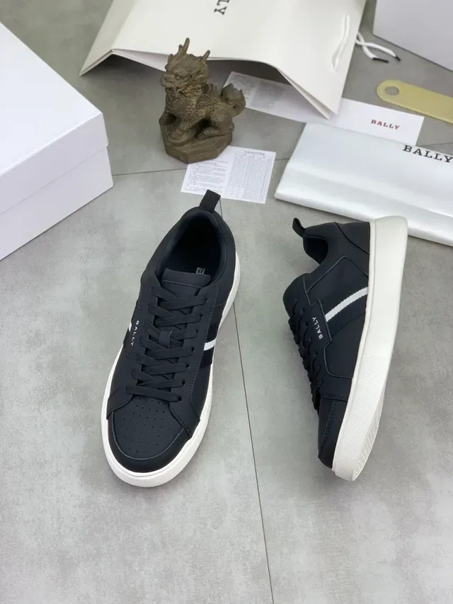 Bally Black White Matte Leather-Like Upper Perforated Toe Lifestyle Sneakers 5