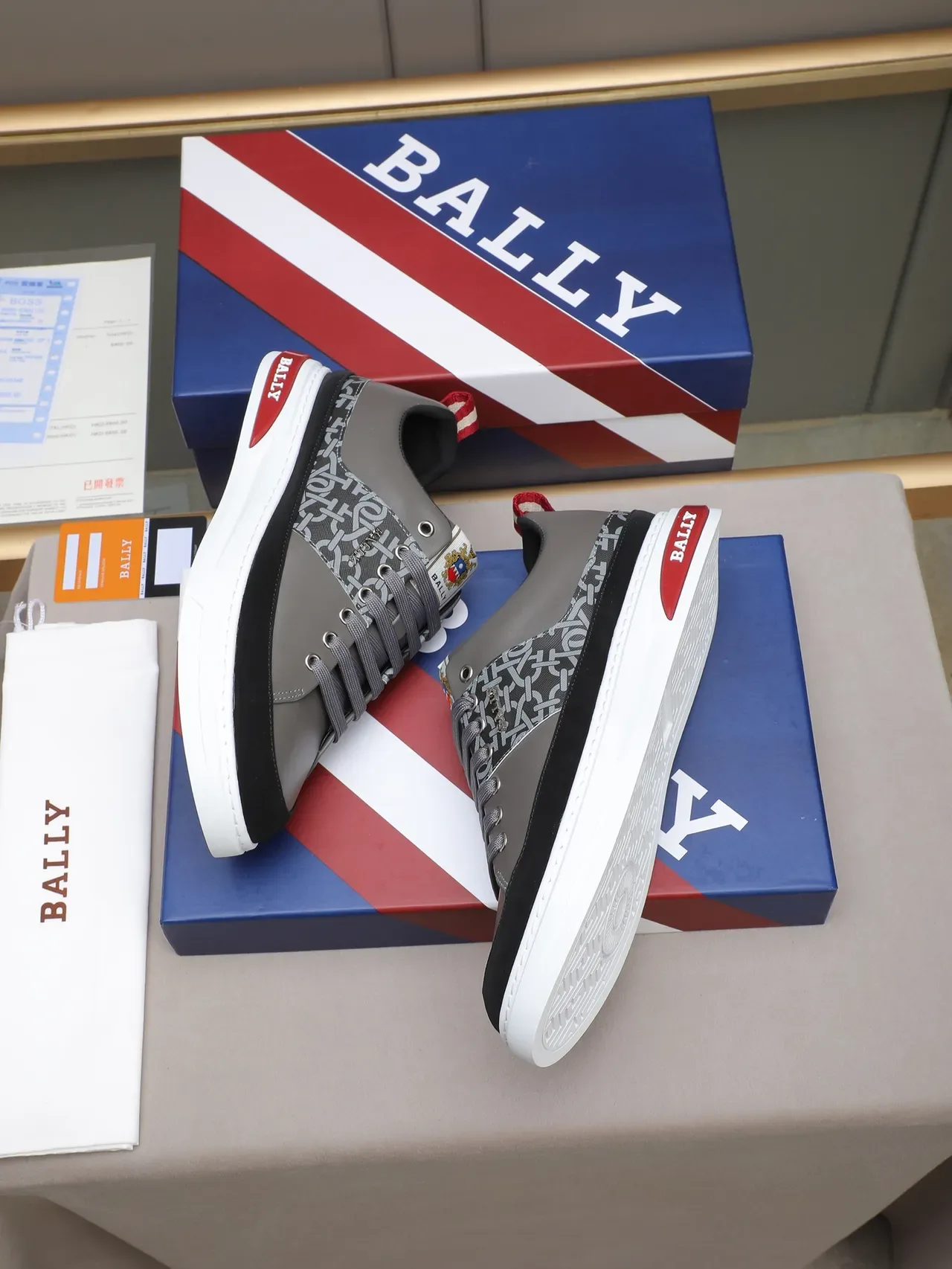 Bally Gray Black Low-Top Mixed-Material Upper Sneakers 3