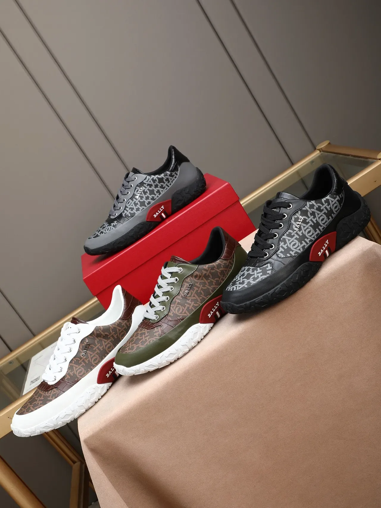 Bally Monogram-Print Black and Red Lifestyle Sneakers 2