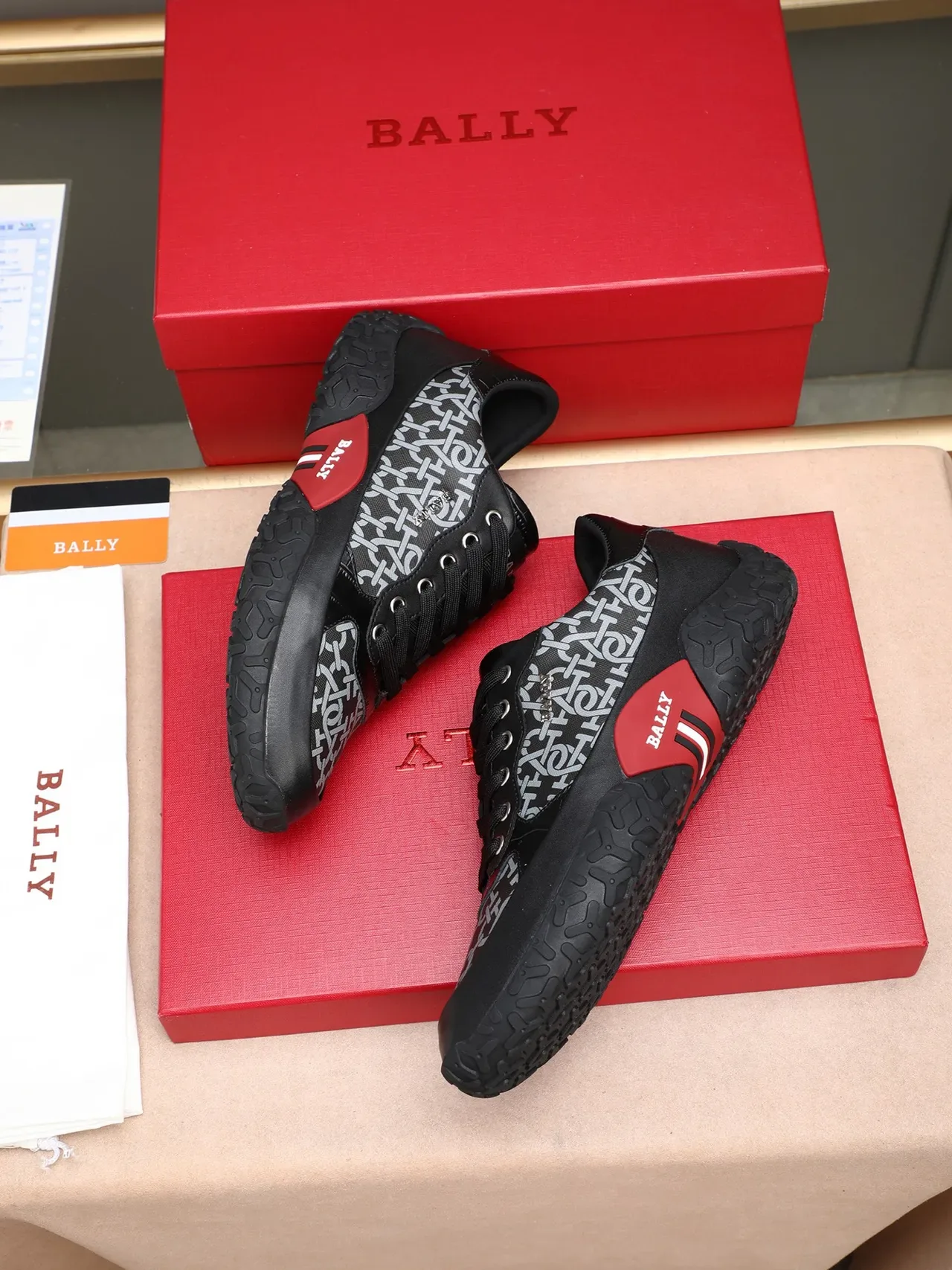 Bally Monogram-Print Black and Red Lifestyle Sneakers 3
