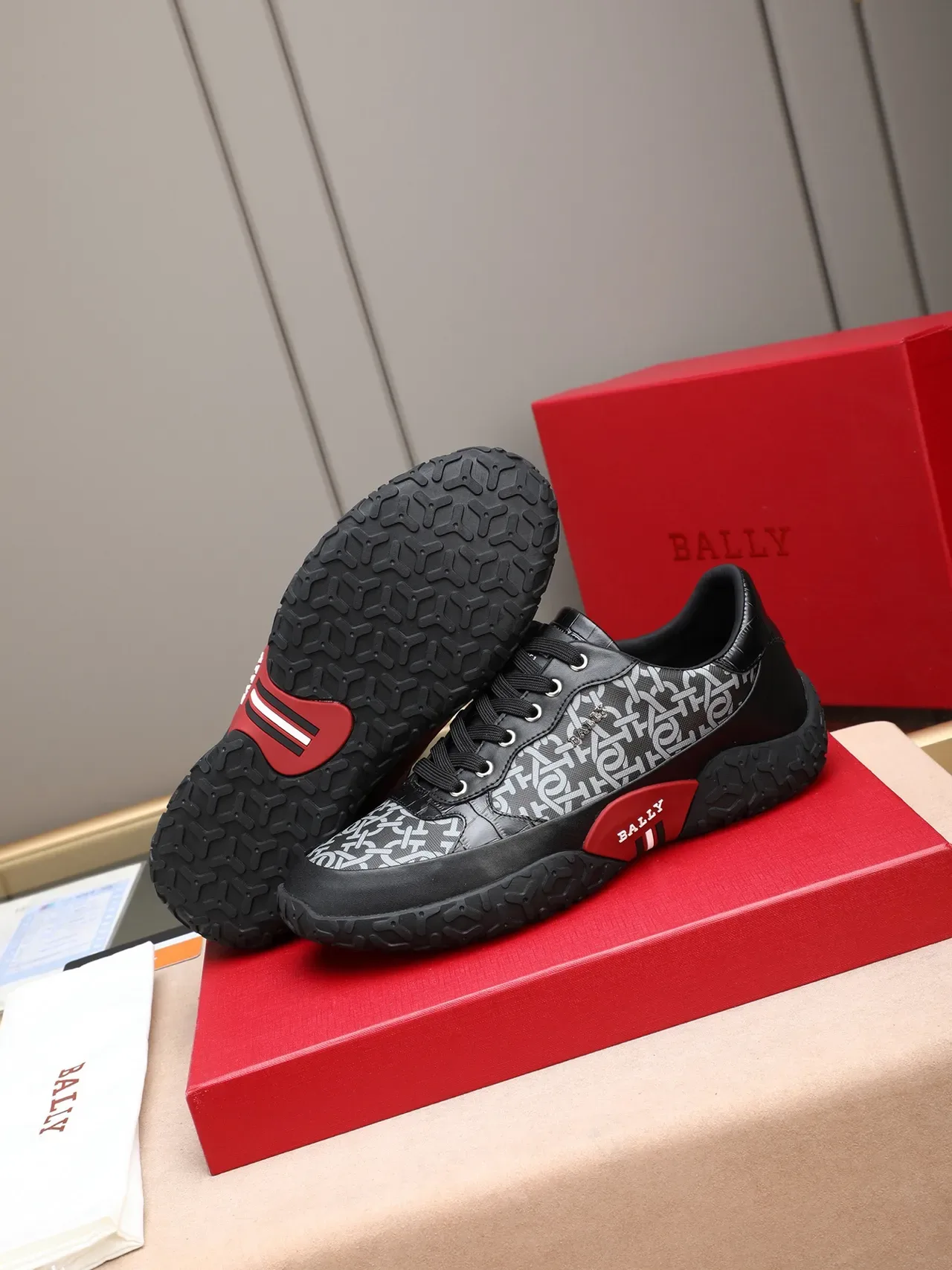 Bally Monogram-Print Black and Red Lifestyle Sneakers 5