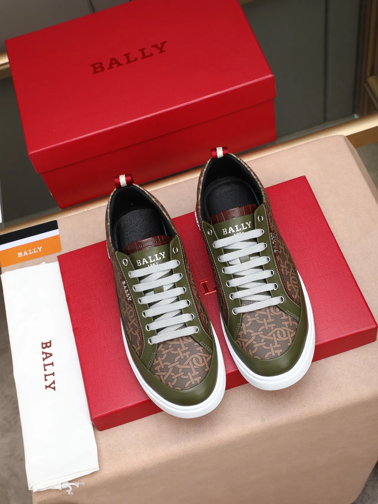 BALLY Monogrammed Textile and Olive Leather Lifestyle Sneaker 3