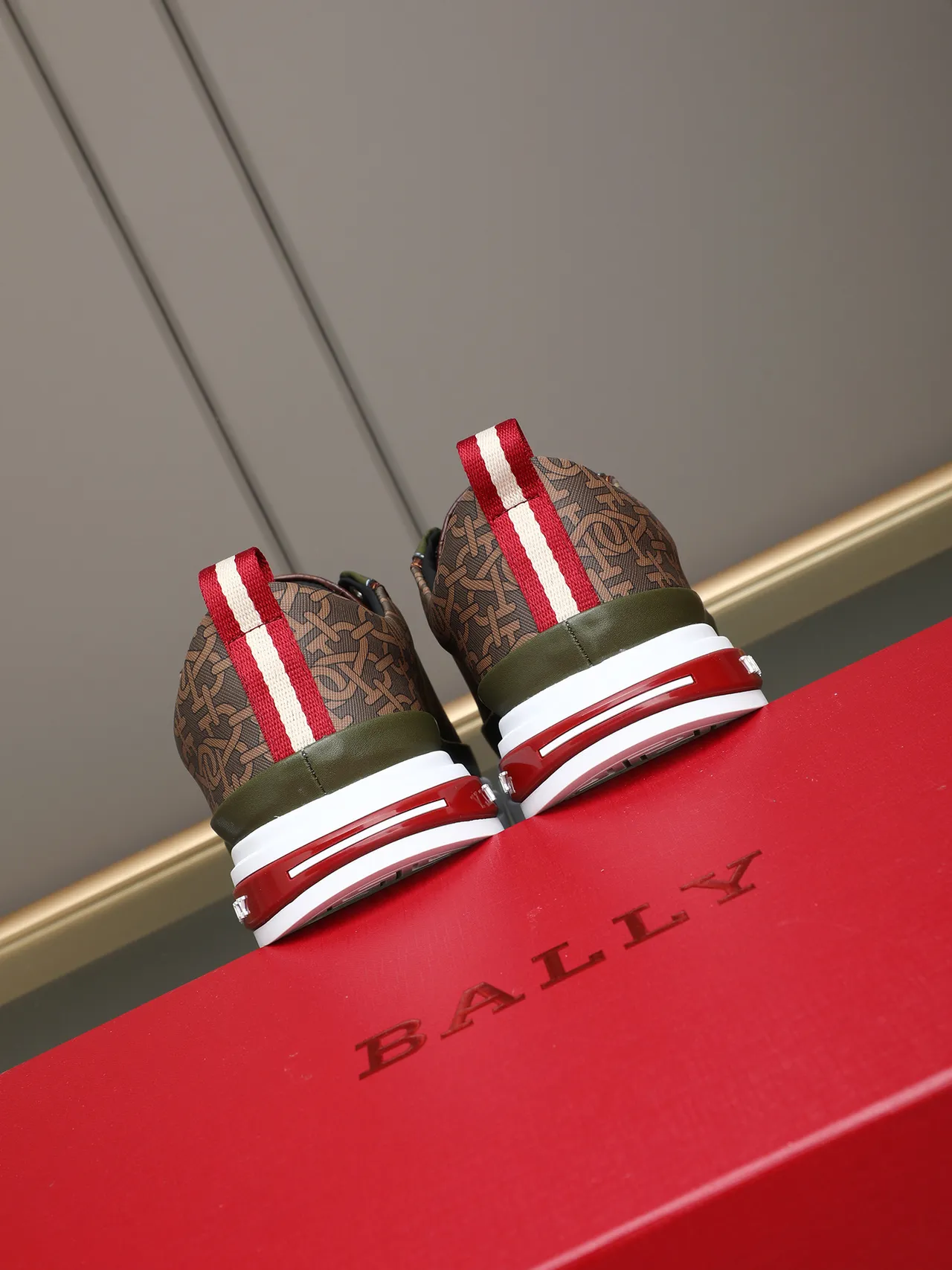 BALLY Monogrammed Textile and Olive Leather Lifestyle Sneaker 4
