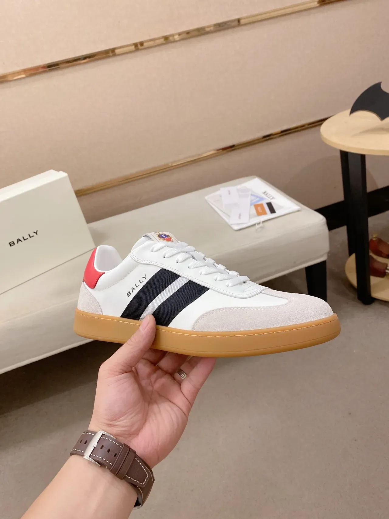 Bally White Black Low-Top Suede-Leather Panelled Lifestyle Sneakers 4