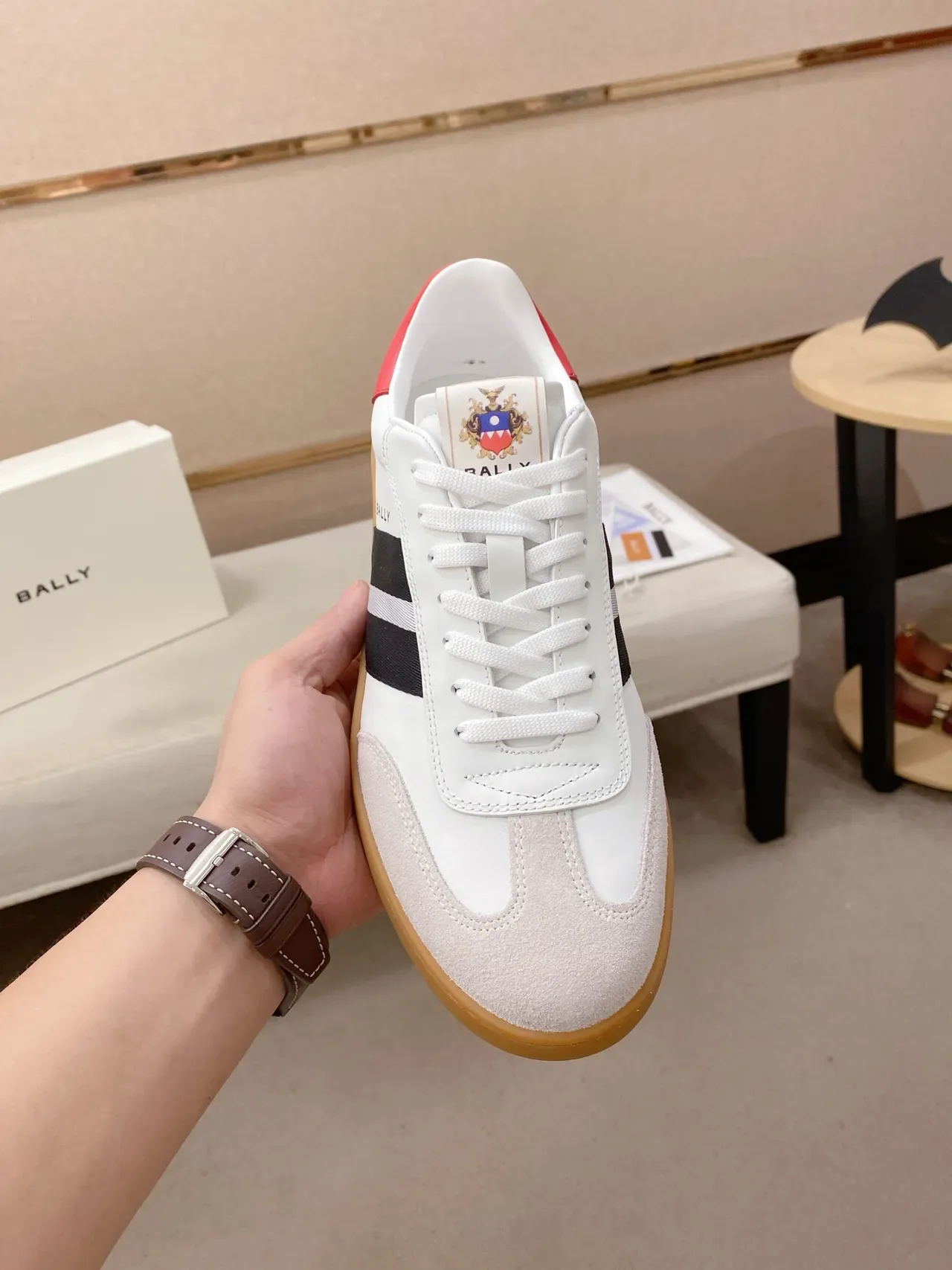 Bally White Black Low-Top Suede-Leather Panelled Lifestyle Sneakers 5