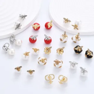 Bee Motif Pearl and Resin Stud Earrings