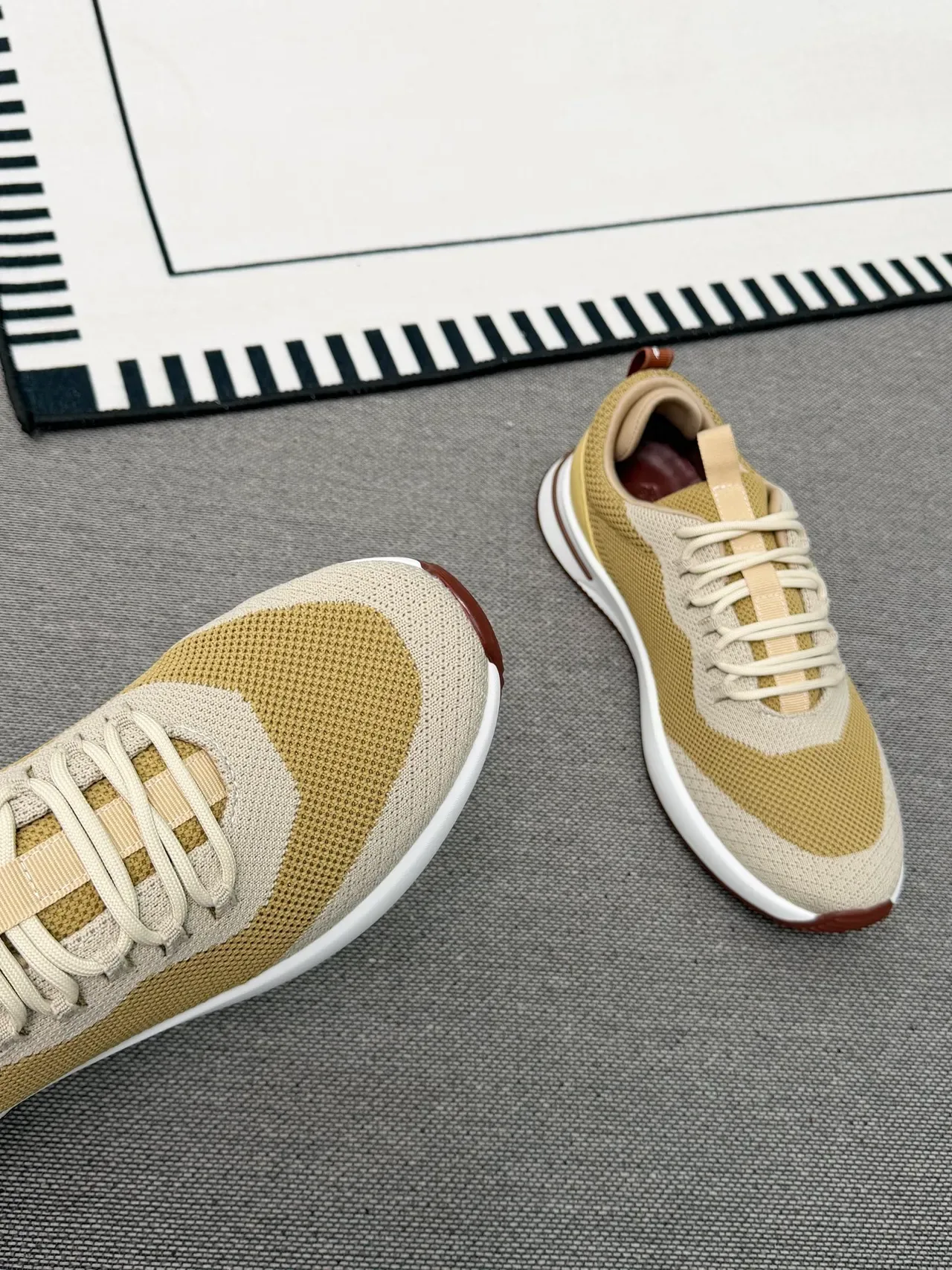 Beige and Cream Color-Block Knit Lifestyle Sneakers 3