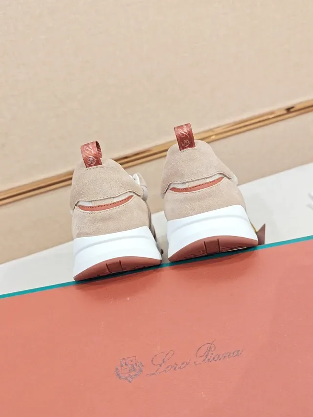 Beige and Red Mixed-Material Lace-Up Sneaker 3