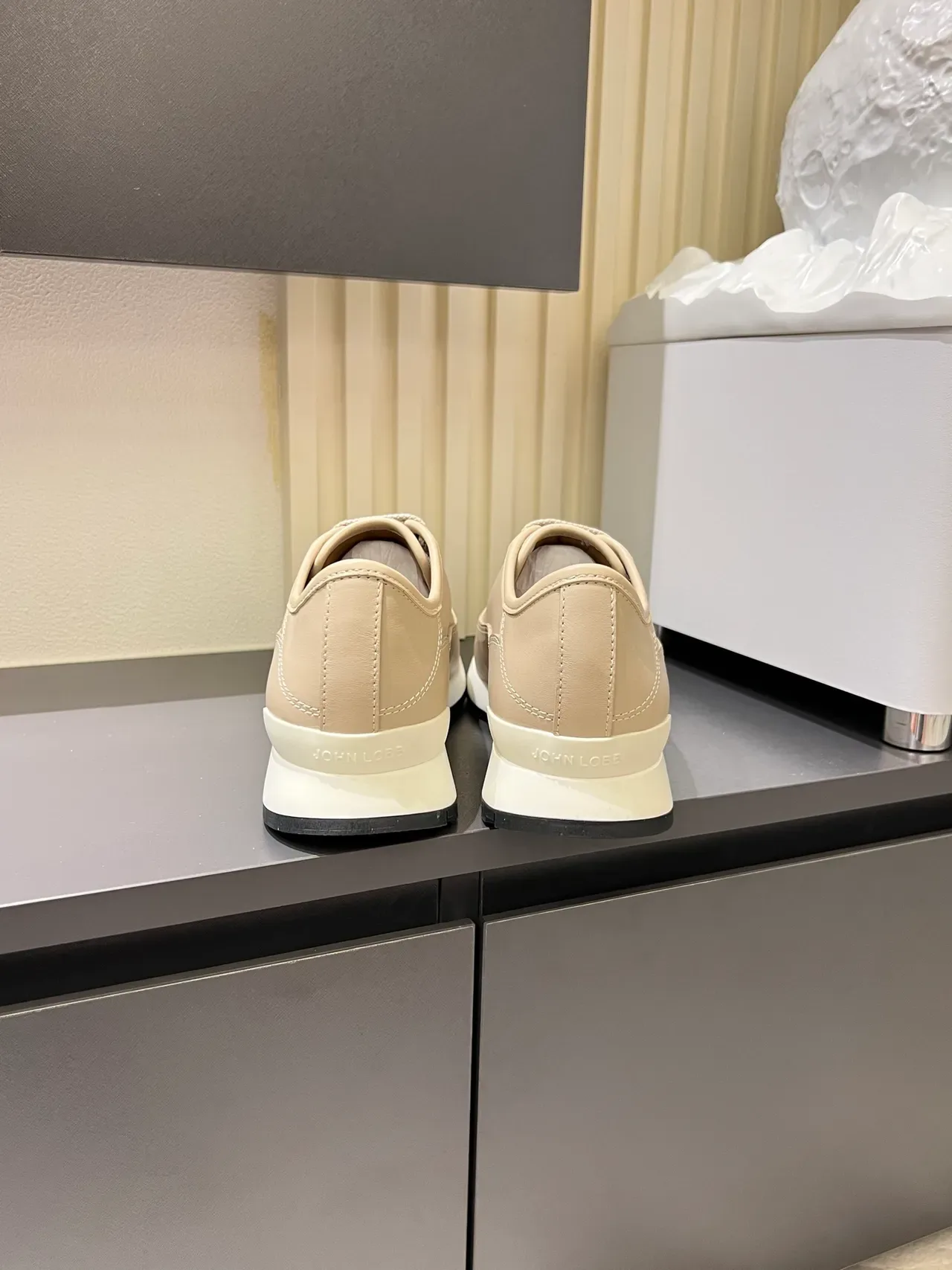 Beige Black Minimalist Leather Upper Sneakers 2