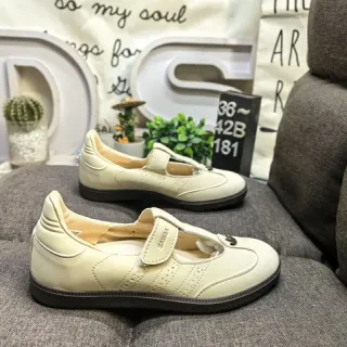 Beige Black T-Strap Buckle Closure Mary Jane Shoes