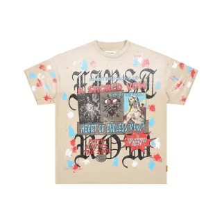 Beige Multicolor Graphic-Print Paint-Splatter Effect Top