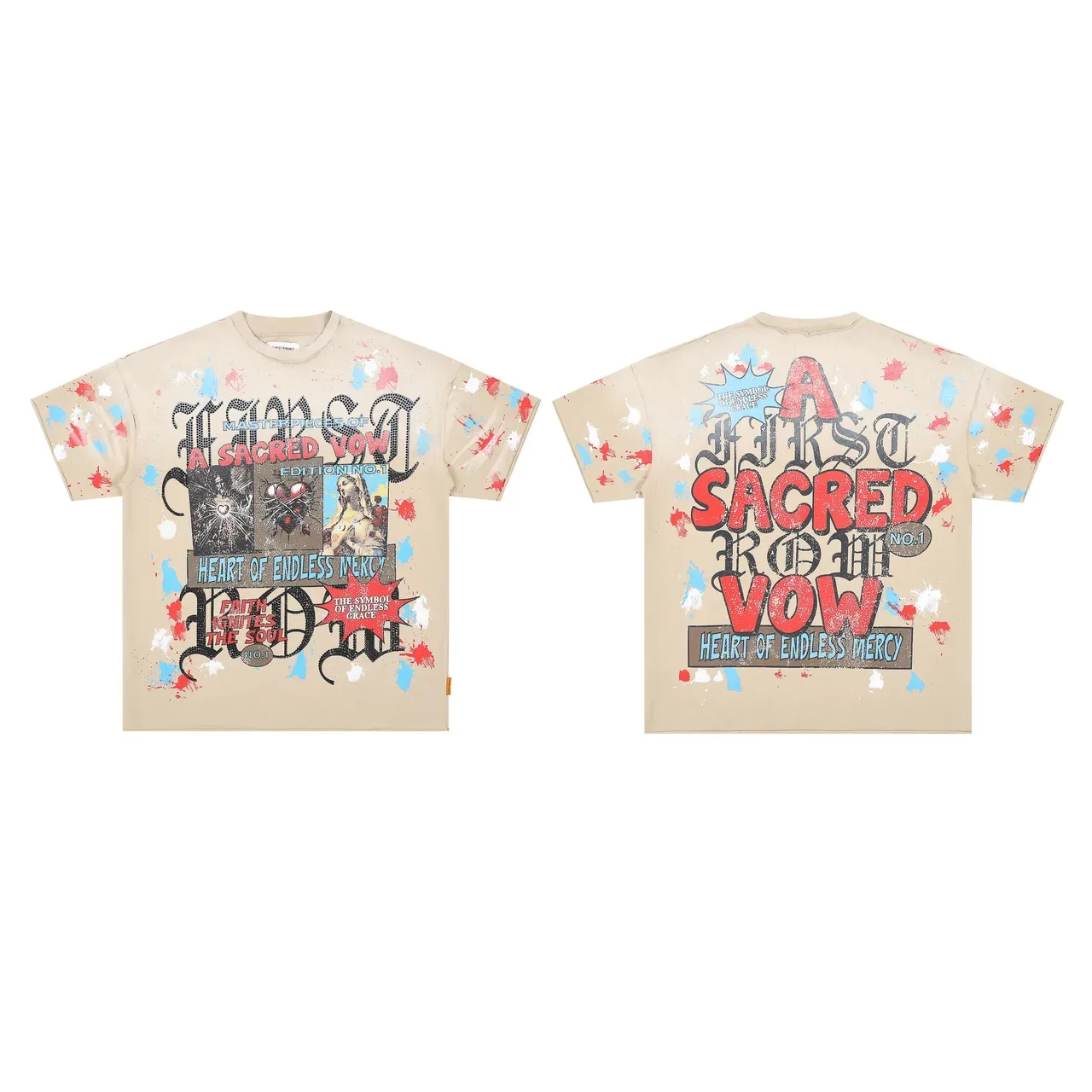 Beige Multicolor Graphic-Print Paint-Splatter Effect Top 2