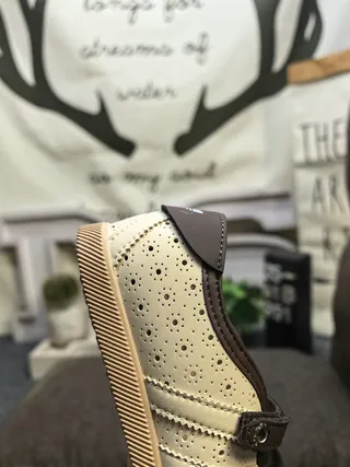 Beige Perforated Strap-Closure Casual Shoes 3