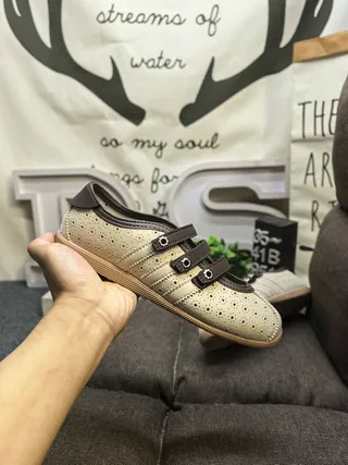 Beige Perforated Strap-Closure Casual Shoes 5