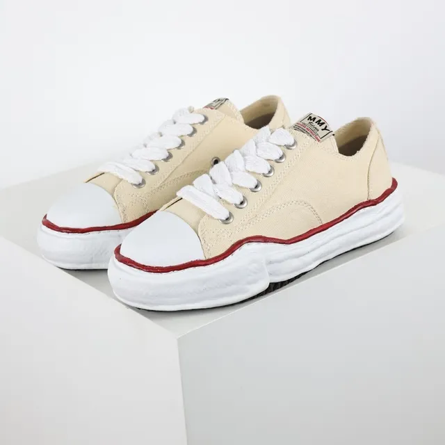 Beige Red Canvas Upper Rubber Toe Cap Sneakers 2