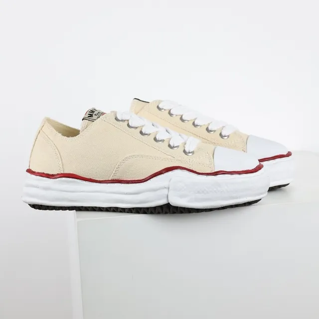 Beige Red Canvas Upper Rubber Toe Cap Sneakers 3