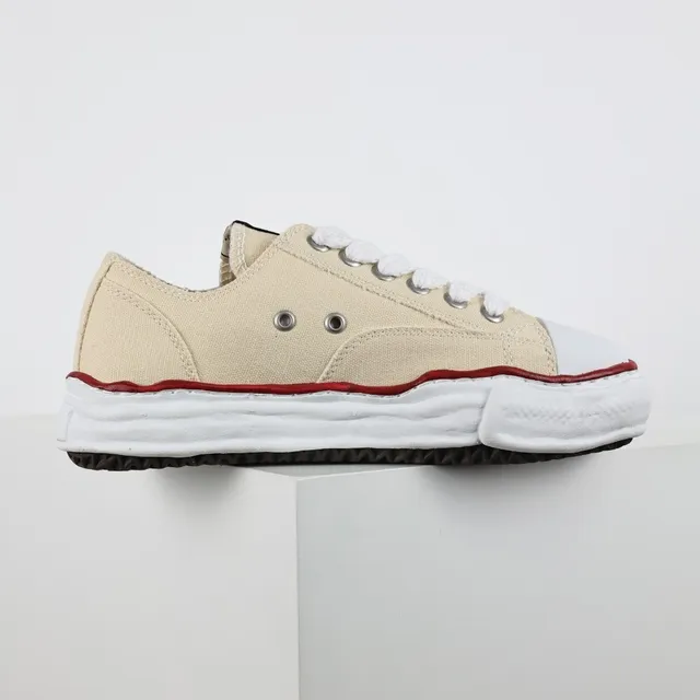 Beige Red Canvas Upper Rubber Toe Cap Sneakers 7