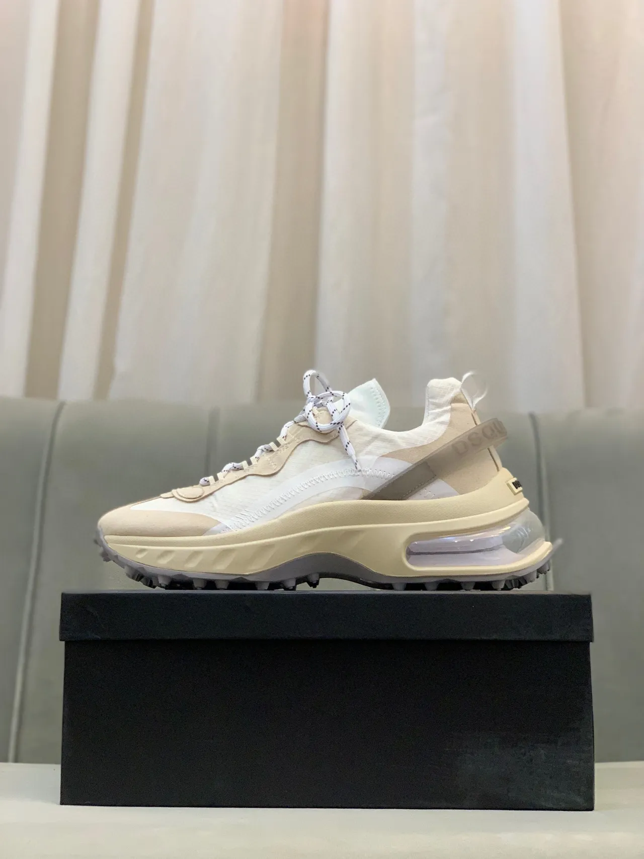 Beige White Sole Translucent Air Unit Chunky Sneakers 5