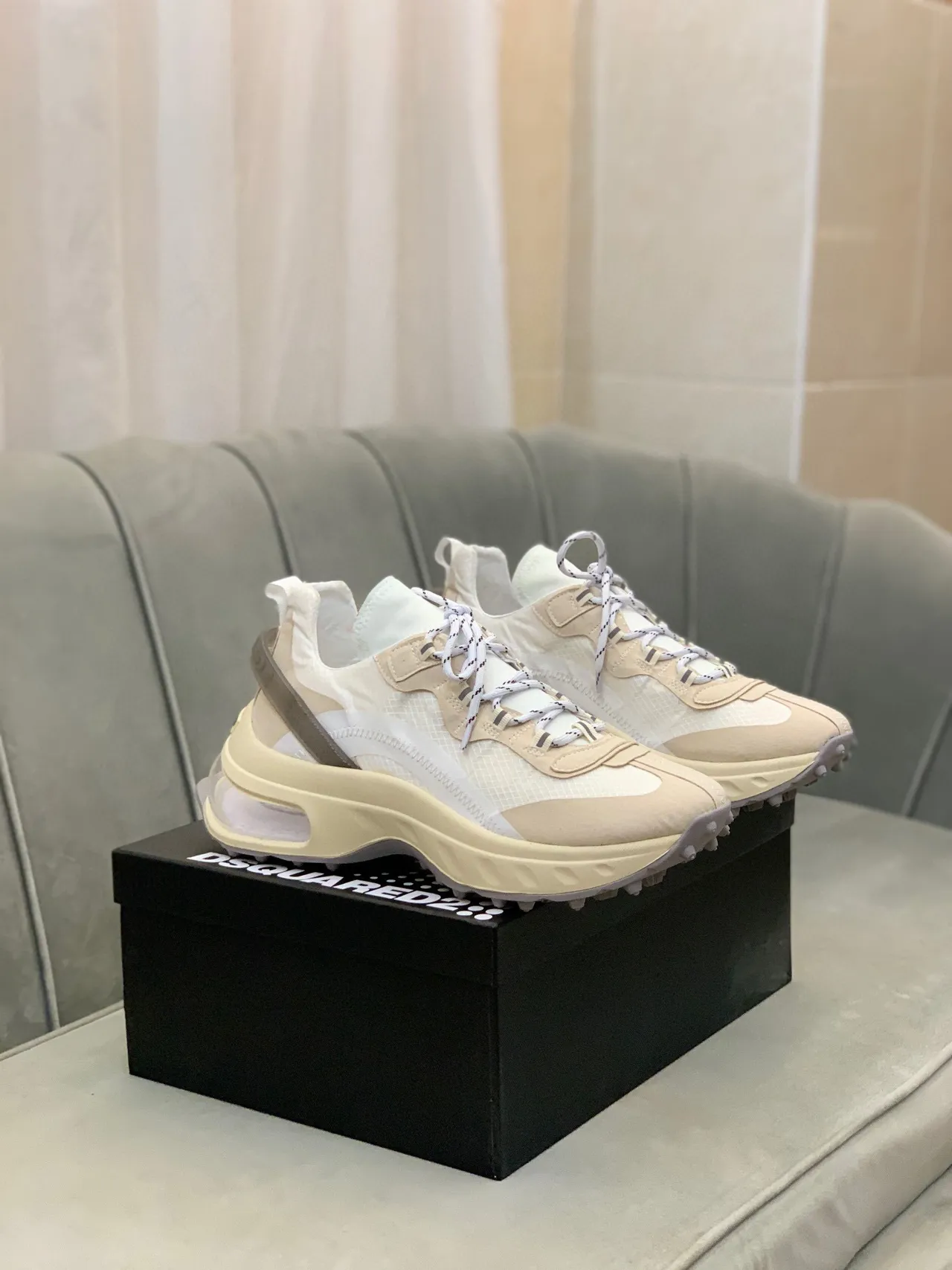 Beige White Sole Translucent Air Unit Chunky Sneakers 7