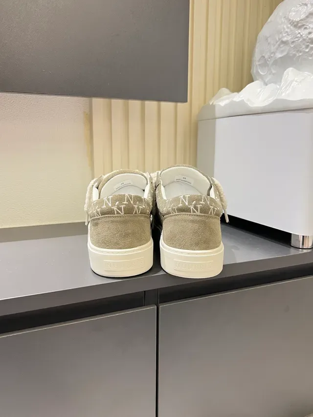 Beige White Suede Upper Plush Strap Closure Sneakers 2