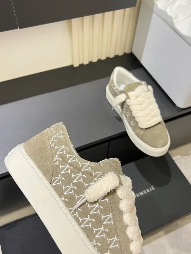 Beige White Suede Upper Plush Strap Closure Sneakers 3