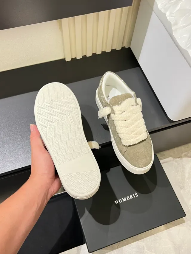 Beige White Suede Upper Plush Strap Closure Sneakers 4