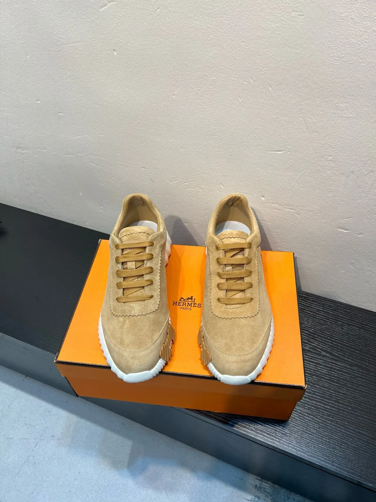 Beige White Suede Upper Sculpted Ridged Midsole Sneakers 3